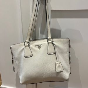 Prada Vitello Daino Leather Side Zip Tote White